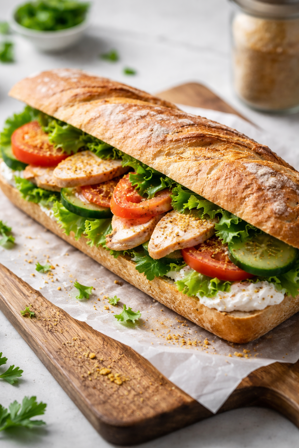 Sandwich poulet rôti, crudités & Curry Salt