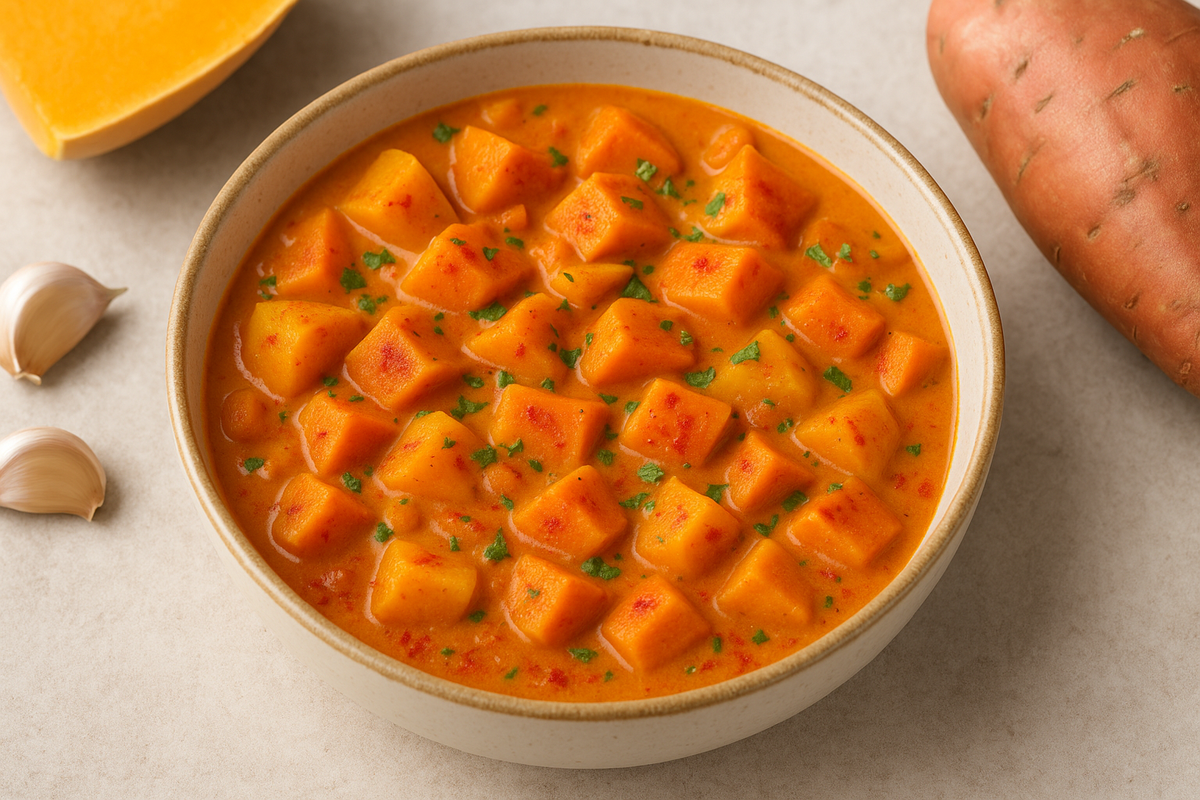 Ragoût de courge butternut & patate douce au piment doux