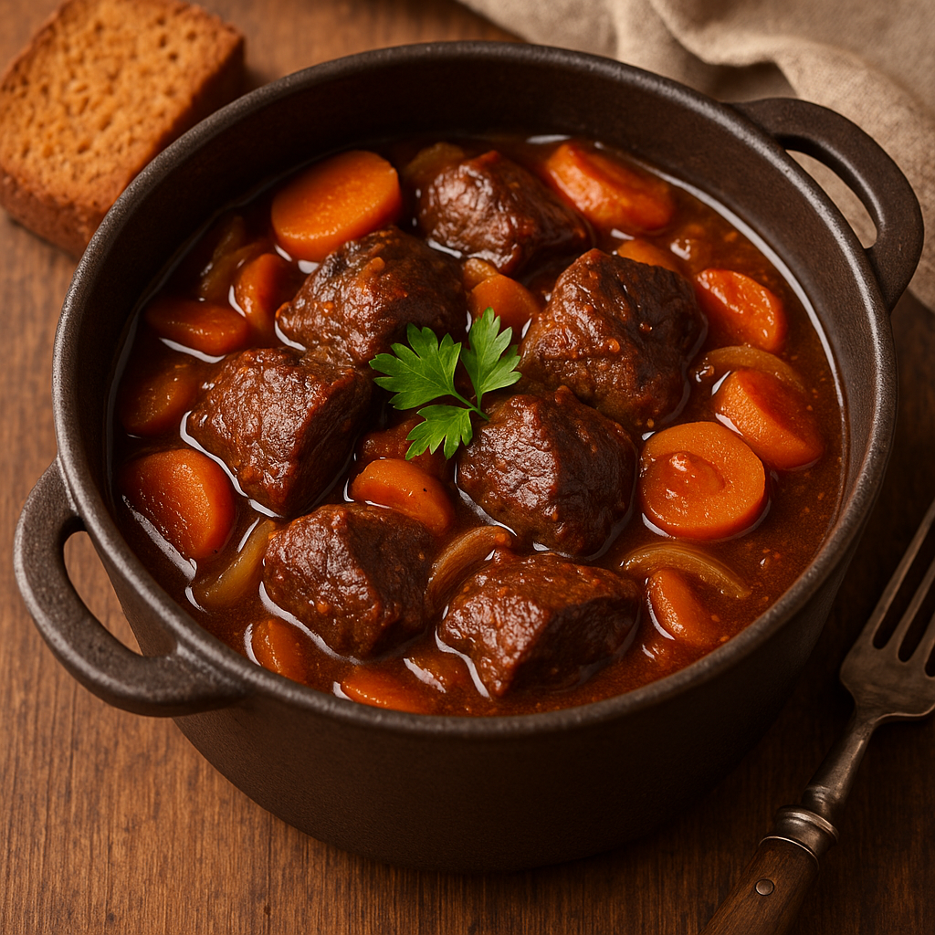 Boeuf mijoté au vin rouge & pain d’épices