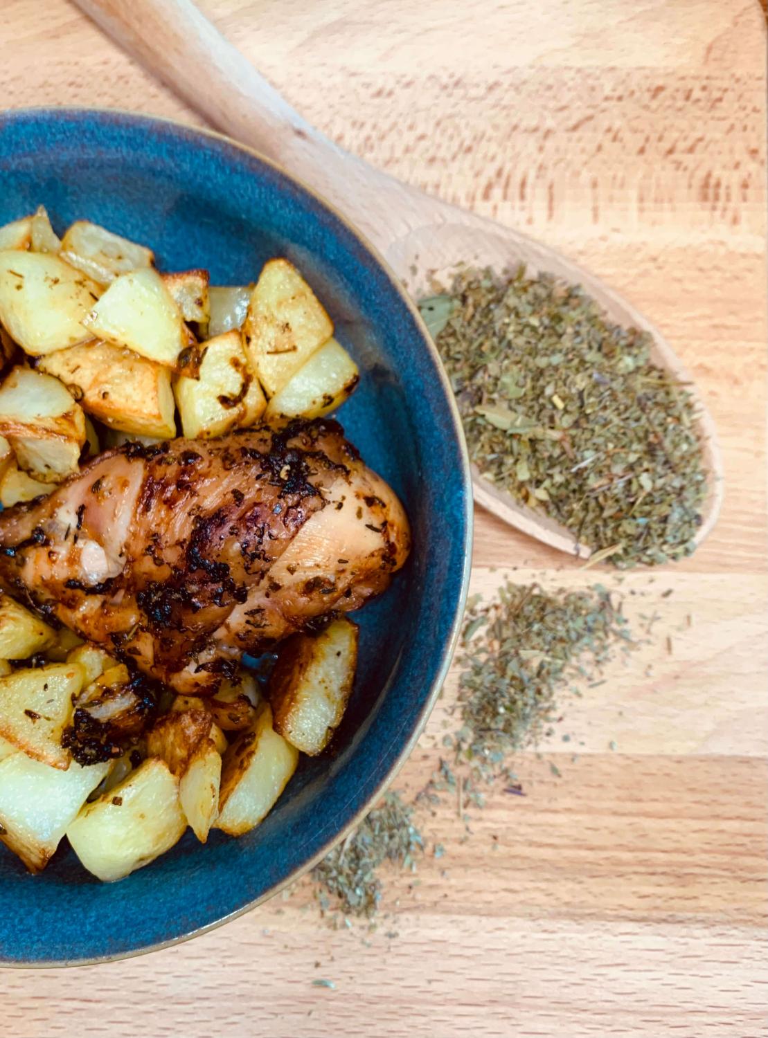 Cuisses de poulet rôties au citron et herbes du maquis